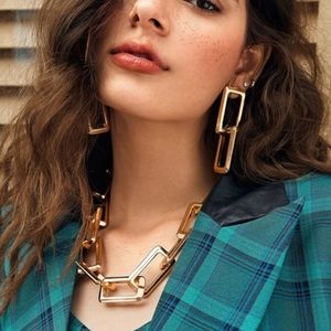 Double Square Gold Hoop Earrings